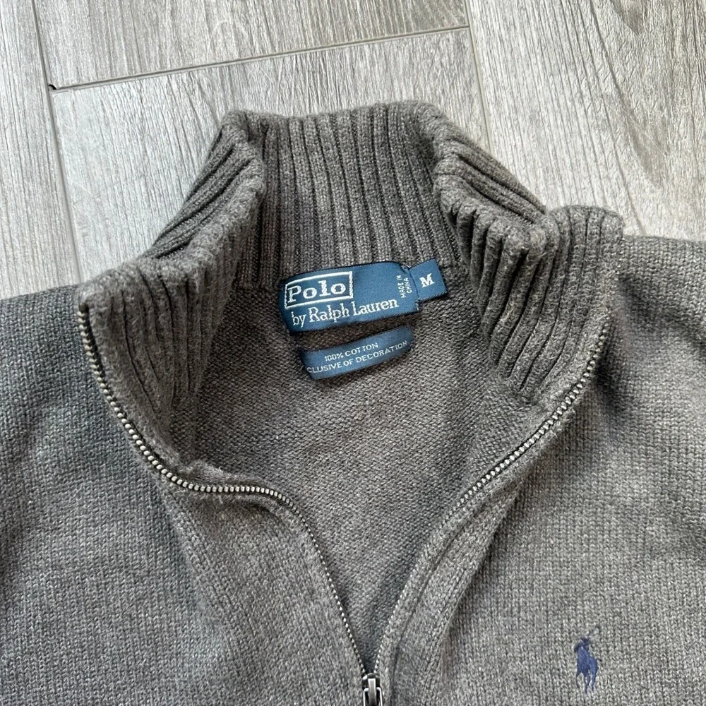 Polo Ralph Lauren Knit Gray 1/4 Zip Pullover Sweater Men's M Blue Pony